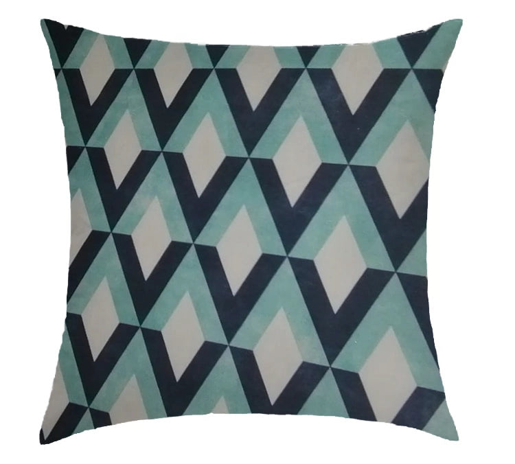 Geometric Aqua & Navy Diamond Scatter Cushion